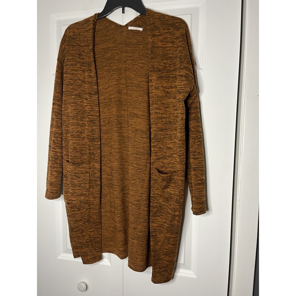 Reborn J Slouchy Open Front cardigan sweater Rust black small with pockets